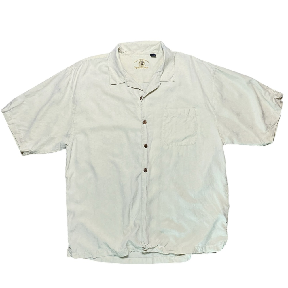 Eagle Dry Goods Co Silk Button Front Shirt Cream Short Sleeve Size XL